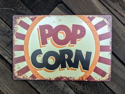 Popcorn Sign - Retro Movie Theater Kitchen Decor - 12 x 8 in