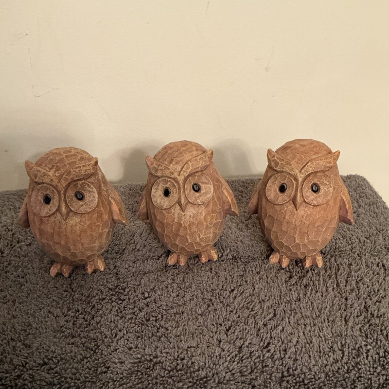 Owl Figurines Set of 3 Decorative Collectible Sculptures 3 1/2” high