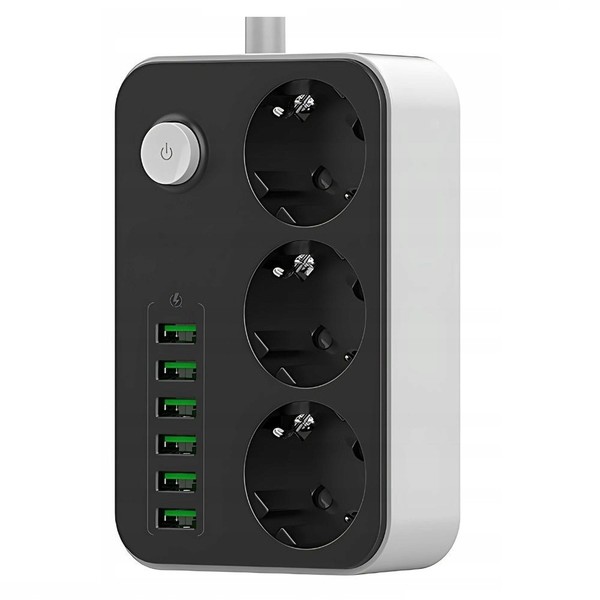 Steckdosenleiste 3 Fach 6 Usb Mehrfachsteckdose Mit Flachstecker Schalter 2Meter-image