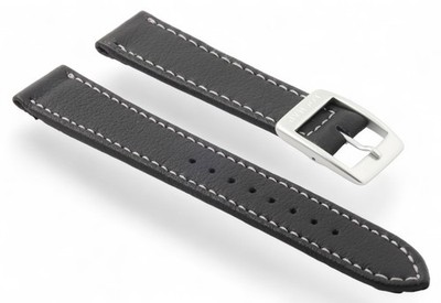 18mm Genuine LOCMAN Black Stitched Leather Watch Strap Band & Buckle