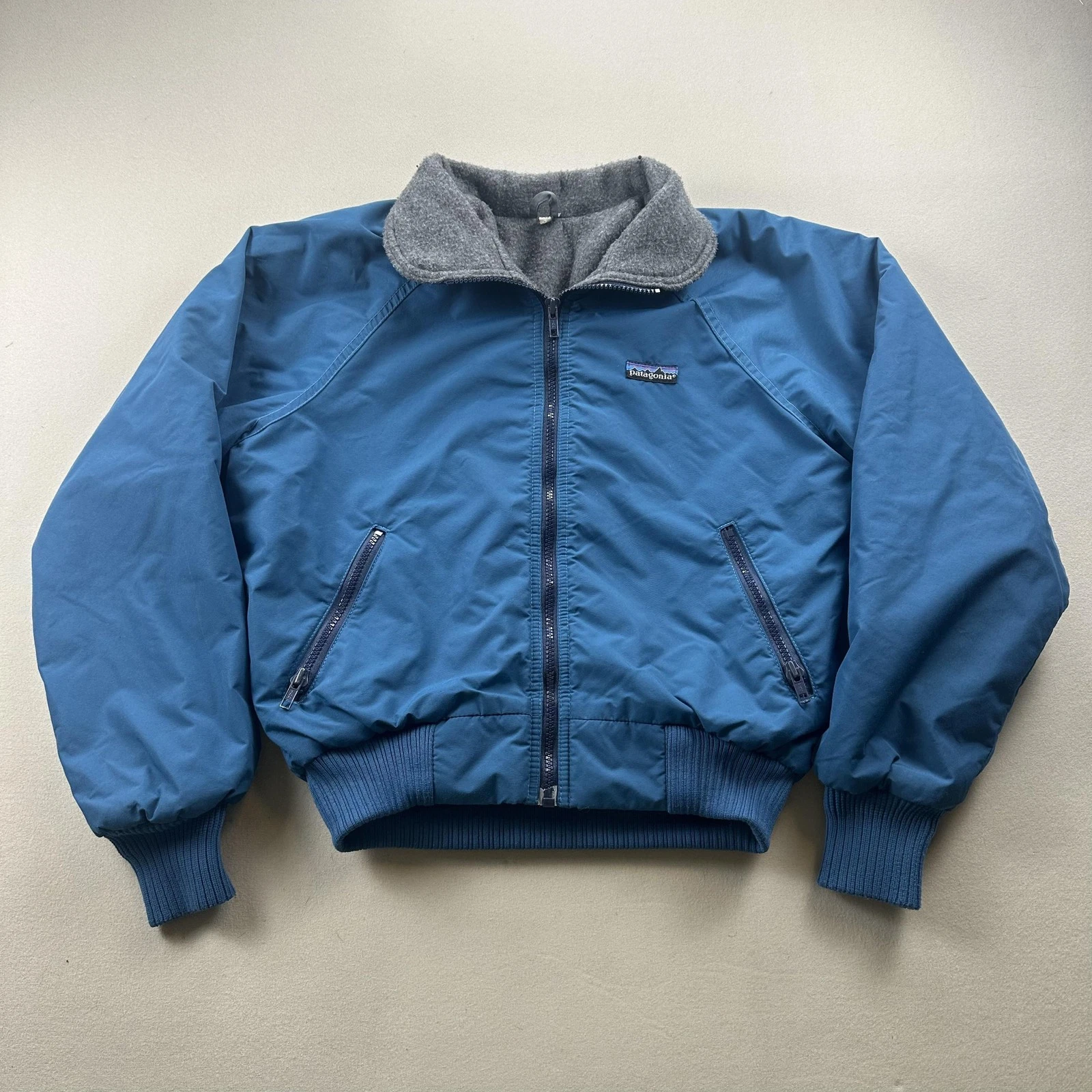Vintage Patagonia Jacket Youth 9/10 Blue Bomber Fleece Lined Zip Outdoor USA 90s
