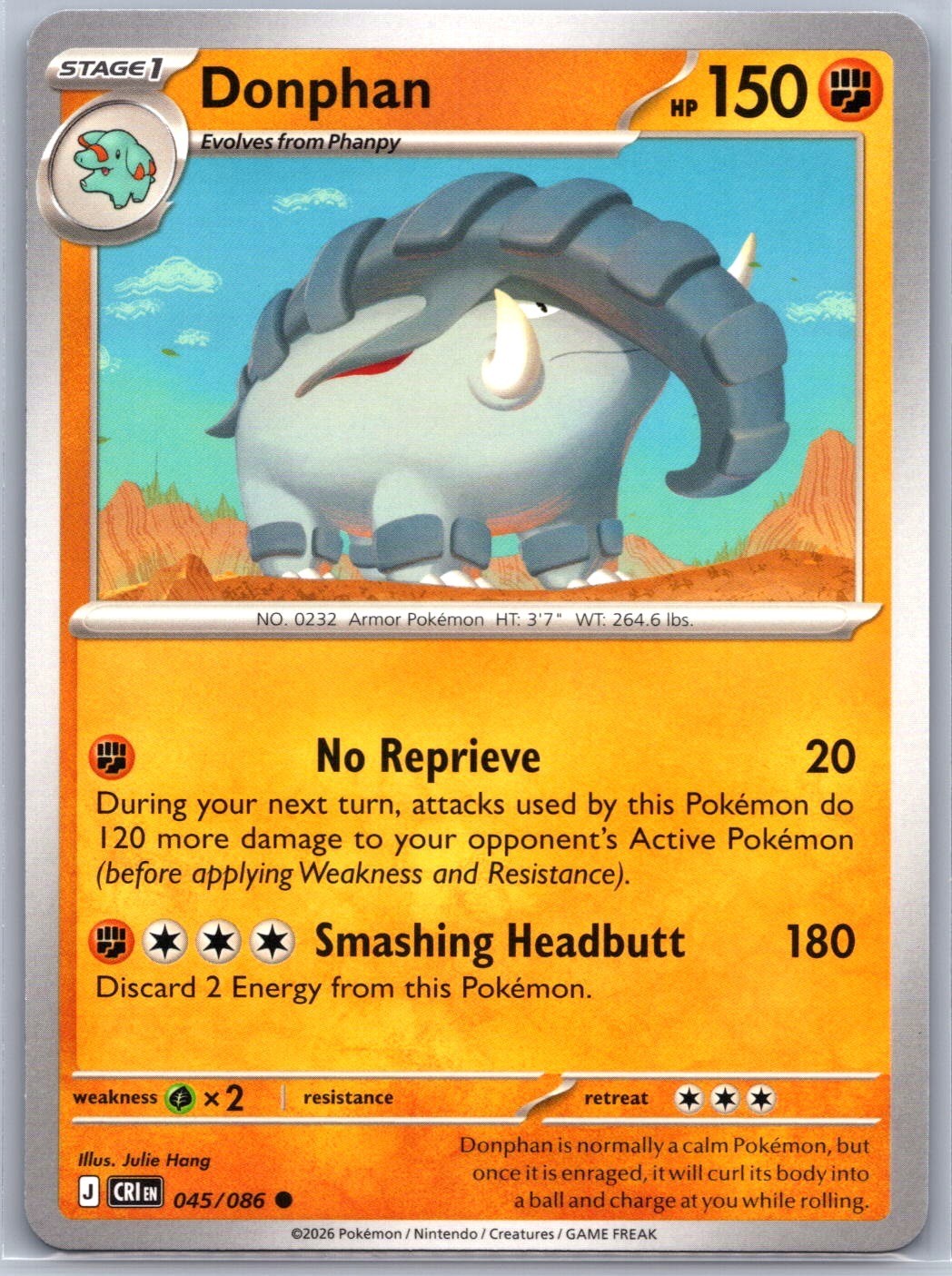 Donphan 045/086 Common Chaos Rising Pokemon Near Mint