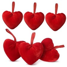 6 Pcs Mothers Day Hanging Heart Ornaments Handmade Velvet Hearts Gifts 4.3 Red