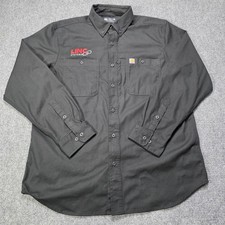 Carhartt Men L Relaxed Fit Long Sleeve Work Shirt Black Embroidered EUC TW6689-M