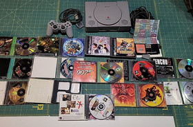 Playstation 1 PS1 w Dual Shock Controller, 12 Games, Game Sharc, 2x Memory cards