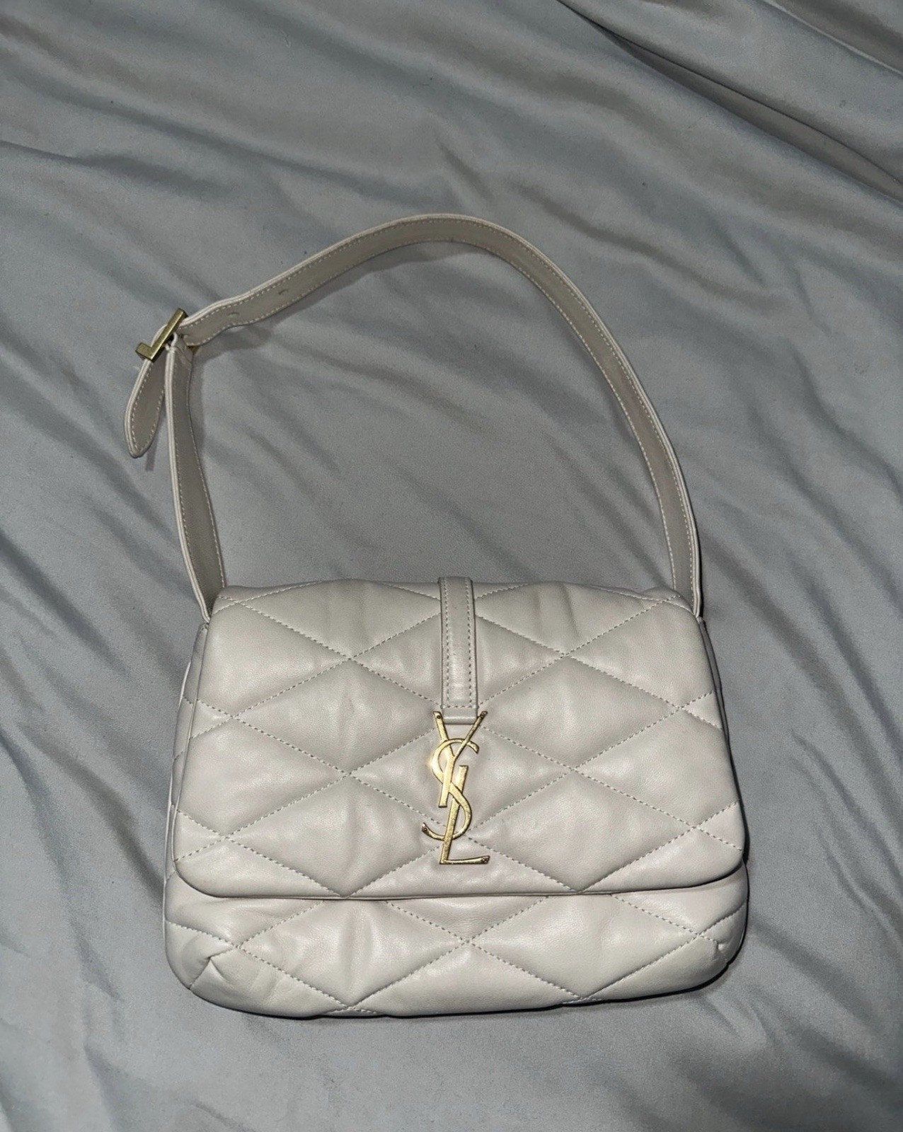 Saint Laurent Lambskin Quilted Le 57 Diamond Shoulder Bag Crema