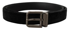 Dolce&Gabbana Men Black Dress Belt Leather Velvet Metal Buckle Midi Casual Strap