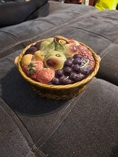 Soupière Ancienne Faience Céramique Barbotine Sarreguemines Fruits En Reliefs 