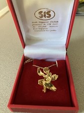 22k Vintage Gold Plated Orchid SIS Pendant Necklace From Singapore.  New Rare