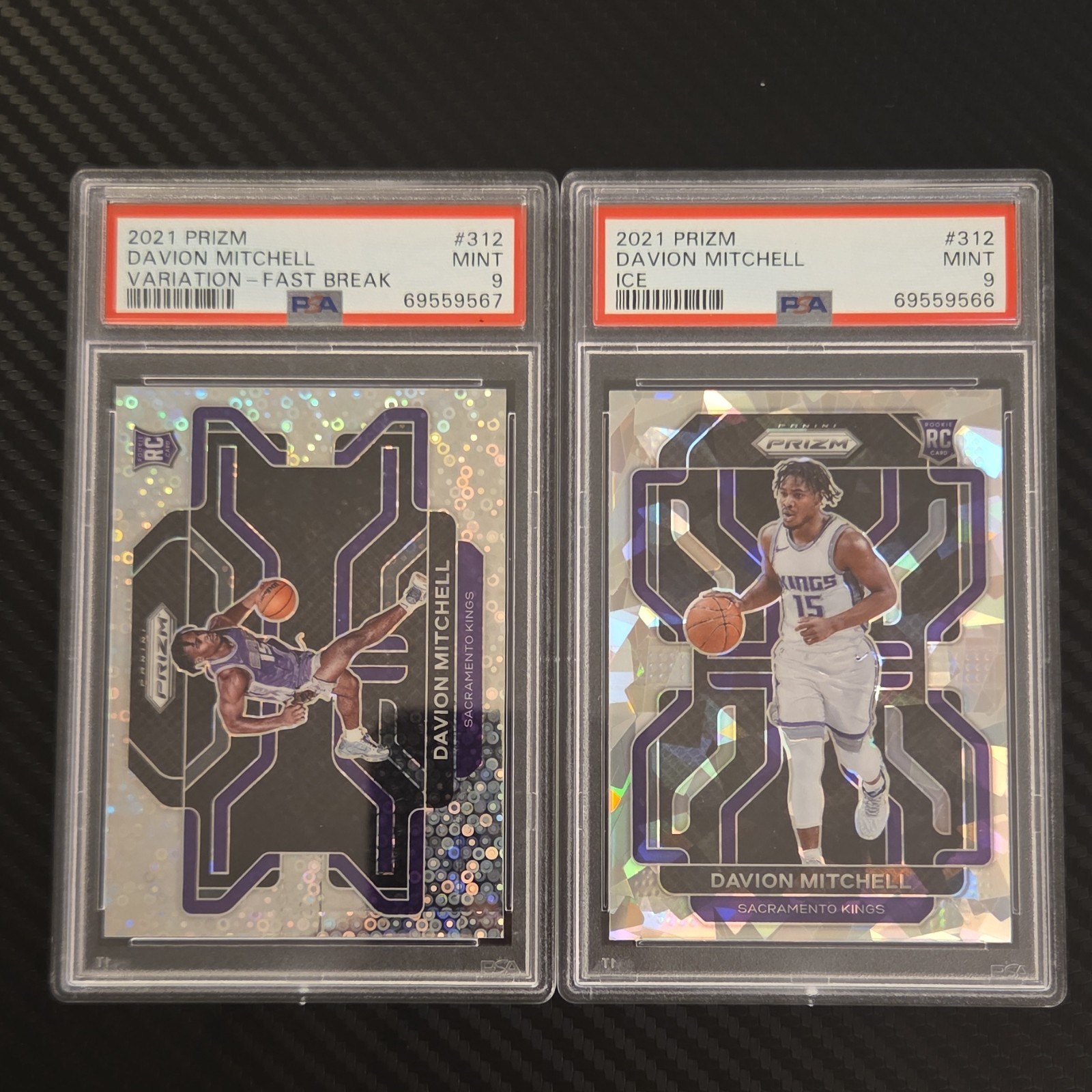 Panini Prizm Rookie Davion Mitchell Fast Break & Ice PSA 9 #312 Sacramento Kings