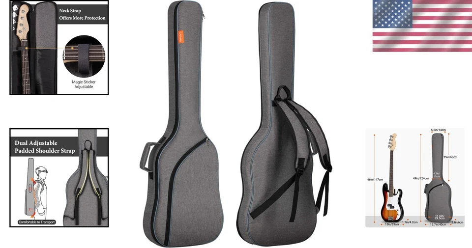 Electric Bass Guitar Bag Padded Lightweight Backpack for Jazz Precision Guitars - Image 2 of 4