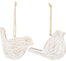 Raz Imports Whitewashed Birds 4in Resin Hanging Ornament Set Of 2