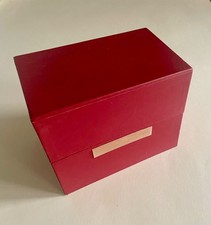 Karteikasten Archivbox A6 mit ABC + ca. 200 Karteikarten, rot Leinen, 70er Jahre