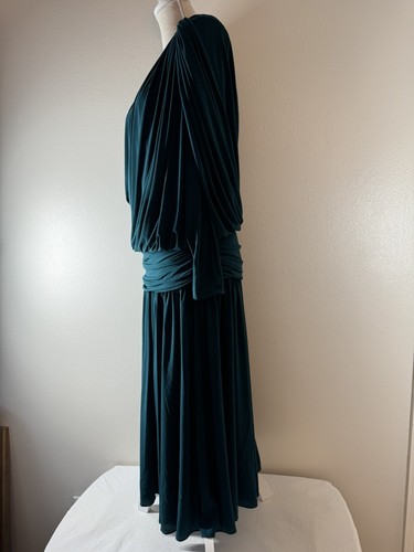 Vintage 80er türkis Kira drapiertes Kleid Midi Damen Polyester Cocktail Party Größe Large - Bild 3 von 20