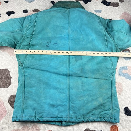 Vintage Carhartt Turquoise Blue Canvas Hand Dyed Barn Work Chore Zip Jacket Sz L - Picture 22 of 23