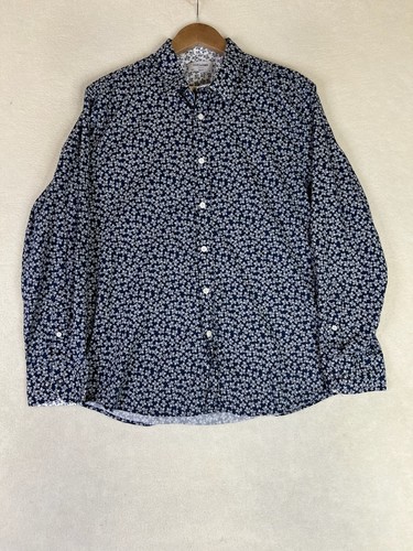 Duchamp Dress Shirt Men's 16.5 -43 Blue Slim Fit Floral Button Up L/S Cotton - Picture 2 of 11