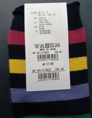 Tabio Japan Womens Socks Striped Lambswool Toe Navy Multicol. UK 4-6 EU 37-39.5 - Picture 4 of 4