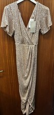 Tagged Quiz Champagne Size 10 Dress With Beaded Detail Wrap Over Style Long
