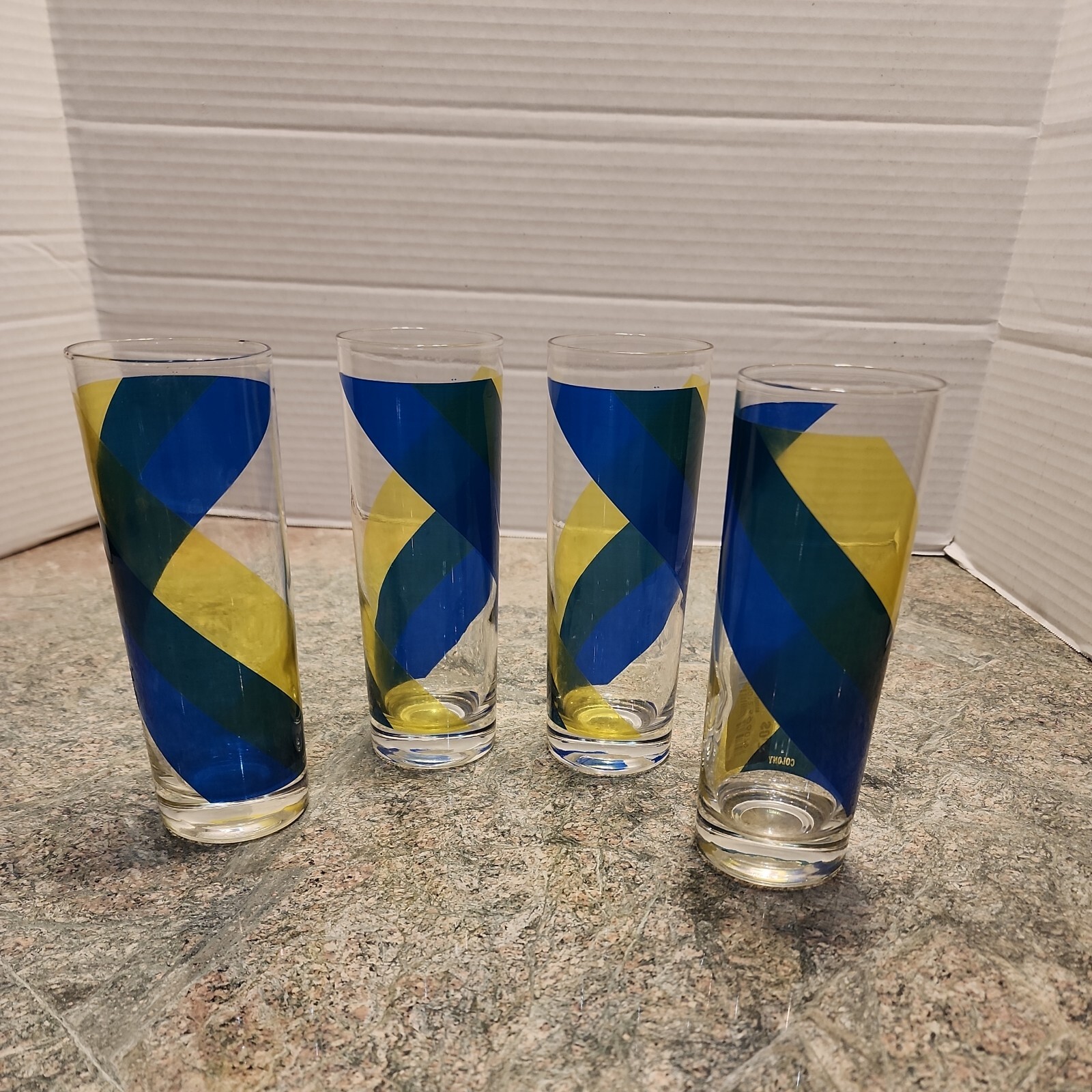 MCM Colony Abstract Striped Set 4 Vintage Tall Tom Collins Glasses 1 w
