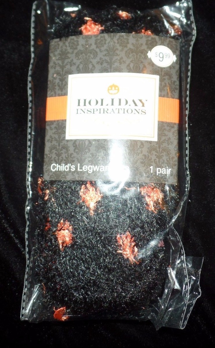 girls NEW NIP LEG WARMERS HALLOWEEN black orange 1 SIZE AGES 3 UP dots furry! @@