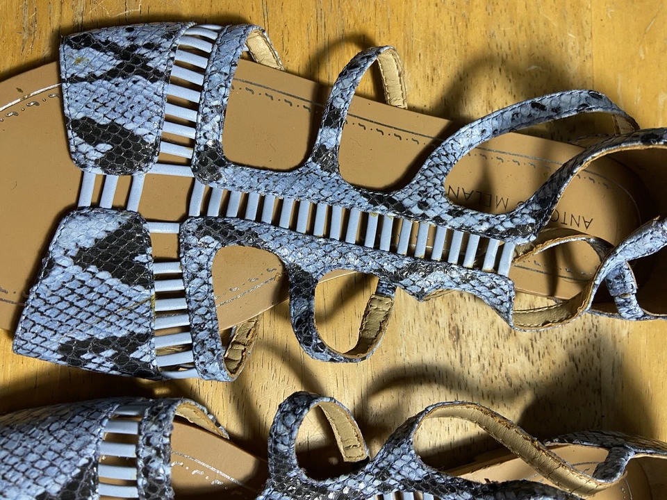 Antonio Melani Blue  SIZE 8 Snakeskin Leather Sandals LOTTIE Flat Womens - Image 3 of 4