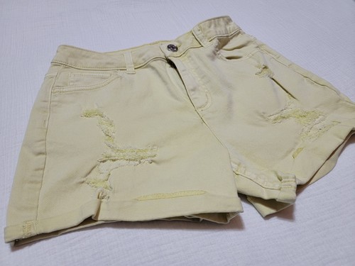 Justice Light Yellow Distressed Mini Mom Short Jean Shorts Size 18 - Picture 2 of 10