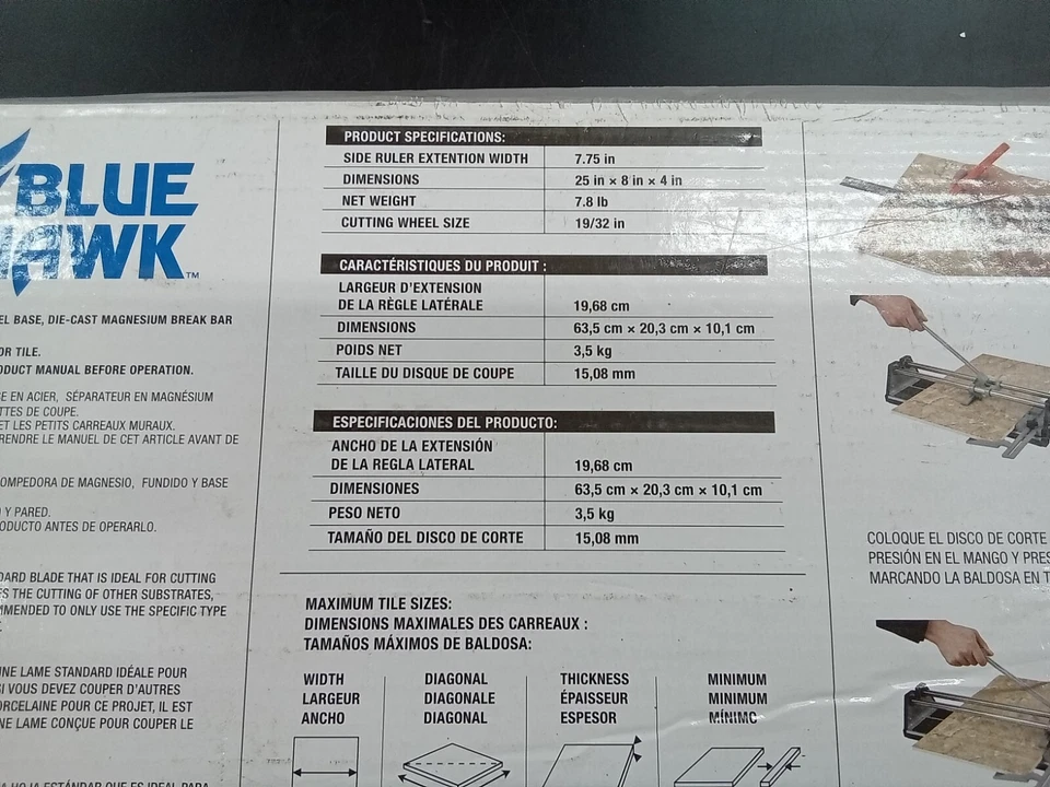 Cortador de azulejos Blue Hawk 20 pulgadas #0535110 NUEVO Foto 3 de 3