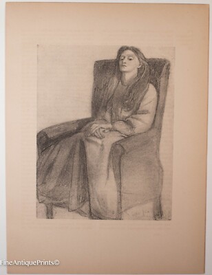 Fine Antique Print Elizabeth Siddal By Dante Gabriel Rosseti Old Master