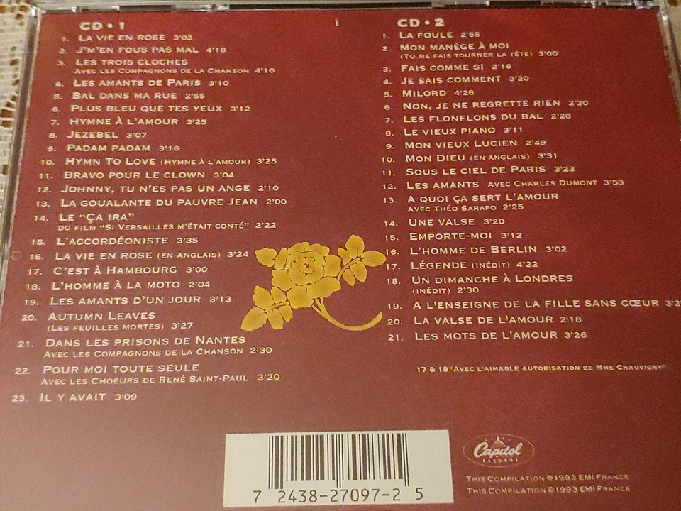 EDITH PIAF - 30th Anniversary 2 Disc Box Set 44 Songs  - Image 2 of 4