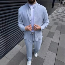 Men Outfit 2-Piece Set Long Sleeve Shirt and Pants Sweatsuit Set