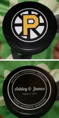 2014 PROVIDENCE BRUINS TEAM MCPEPIN WEDDING ASHLEY & JAMES INGLASCO PUCK 