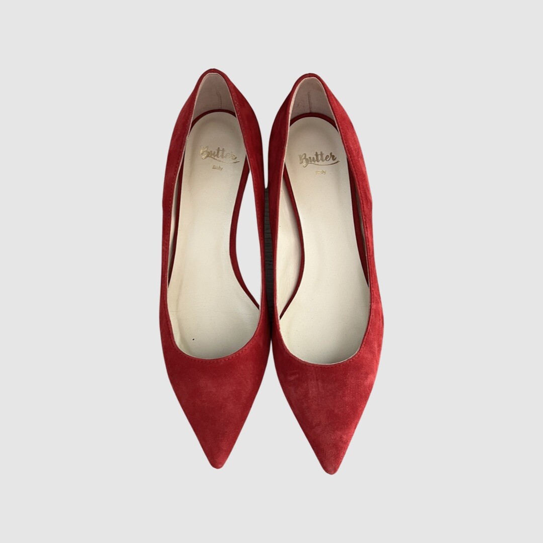 Butter London Red Suede Kitten Heel Pointed Toe Pumps US6.5