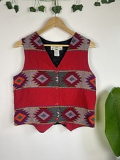 Vintage Size M 6-12 Red Boho Hippy Tapestry Cotton Waistcoat Orvis