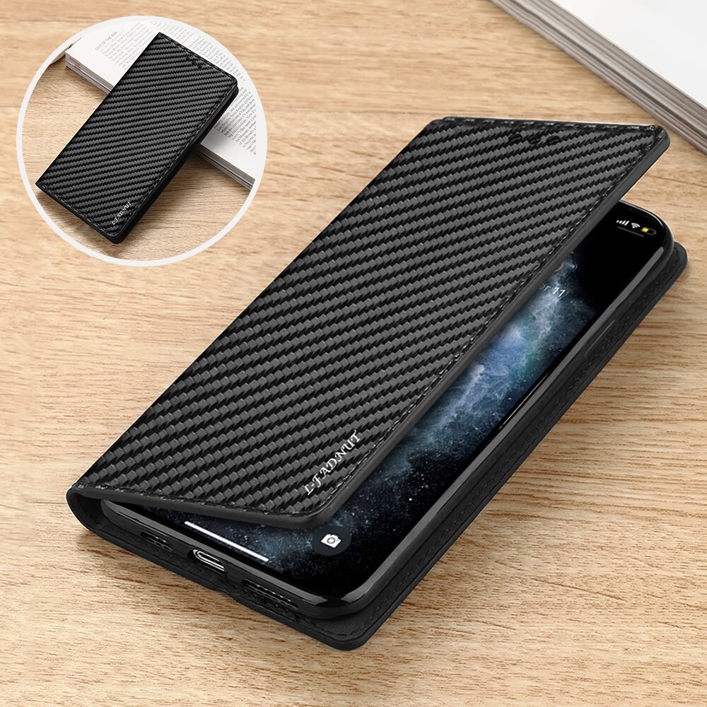 Carbon Fiber Leather Case For iPhone XS 11 Pro Flip Wallet