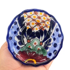 Hand Made Mexico Pottery Talavera Dish Small Bowl Dish Hand Painted Marked VTG