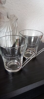 2x Vintage Hacker s Cappuccino Gläser KaffeKultur Glashalterung Edelstahl ITALIE