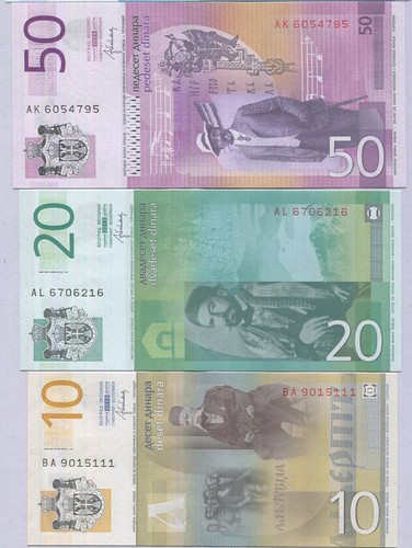 Serbia Set 3 Pezzi 10 20 50 Dinara DATA CASUALE P 54 55 56 UNC - Foto 2 di 2