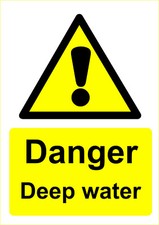 DANGER DEEP WATER Plastic Signs / Stickers, - Outdoor WATERPROOF Signage
