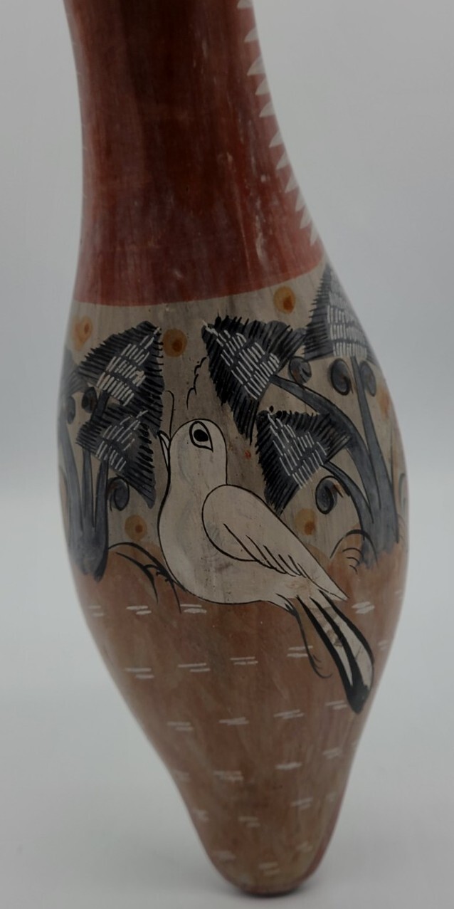 Vintage Tonala Mexican Folk Art Pottery Hand Painted Duck & Bird 7x13"