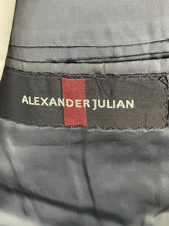 Blazer vintage Alexander Julian 42R feito nos EUA azul escuro cinza janela lã 3 rolos 2 - Imagem 4 de 4