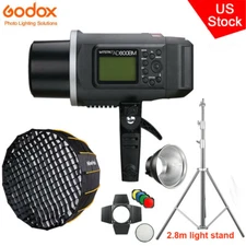 US Godox AD600BM Flash Bowens+BarnDoor Set+Nicefoto 120cm Grid Softbox Stand Kit