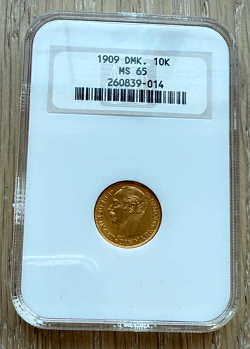 Denmark 1909 Gold 10 Kroner NGC MS65 Frederik VIII