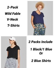 Women's Basic Sleeve V-Neck Boxy T-Shirt - Wild Fable - NWT - 2 Packs