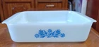 Vintage Anchor-Hocking #435 Blue Cornflower 8” Square White Glass Baking Pan