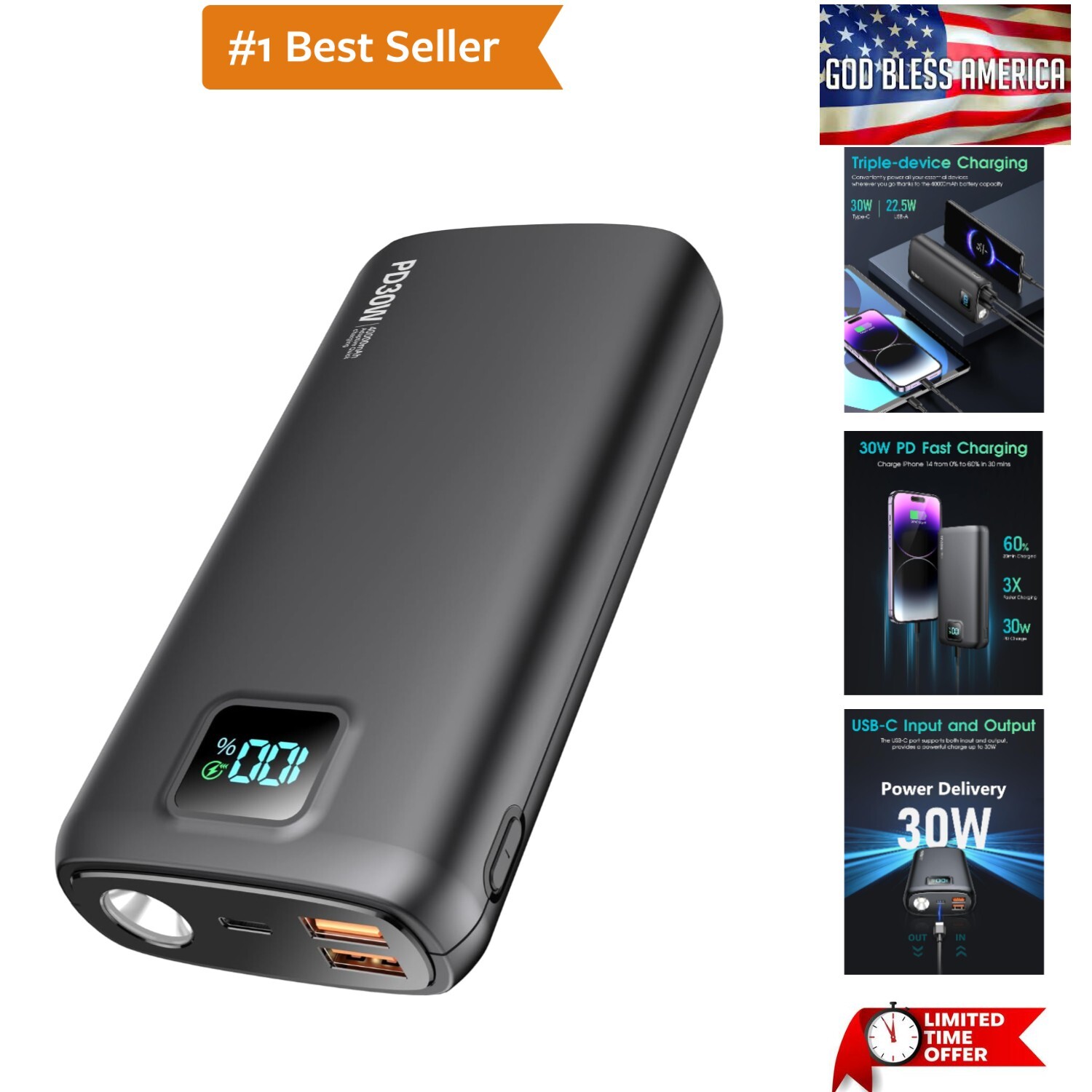 40000mAh Portable Charger with 30W PD and QC 4.0 Fast Charging Power Bank-image