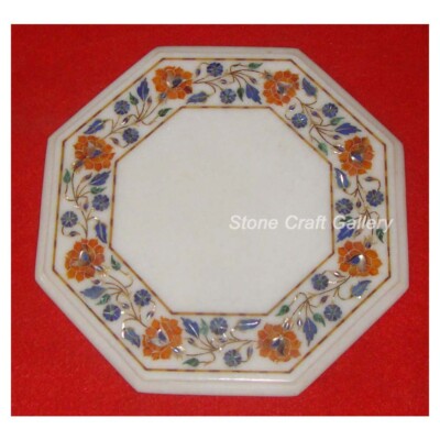 15'' Marble Corner Table Top Handmade floral handicraft Inlay Home Decor