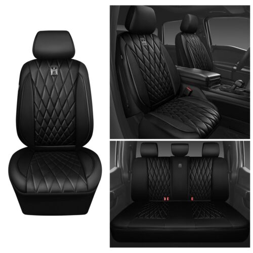 CAR PASS 5 Seats Piping Luxury Faux Leather Seat Covers Full Set, Anti-Slip Wate - Picture 2 of 8