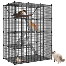 4-Tier Cat Cage Indoor Cat Enclosures DIY Detachable Metal Cat Kennel w/Hammock