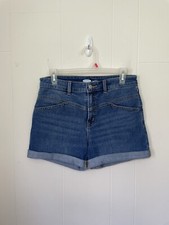 Old Navy High Rise Jean Shorts Size 8 Secret Slim Pockets Blue Denim Cuffed