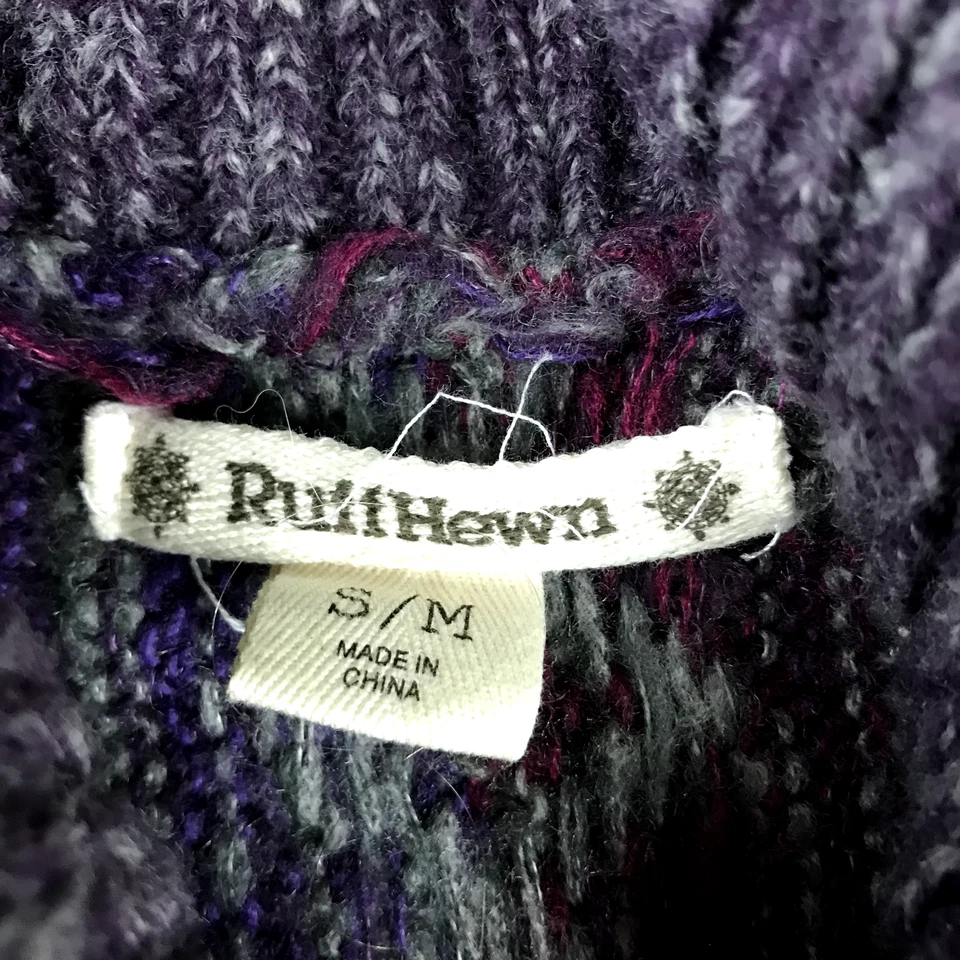 Suéter tallado con volantes para mujer mediano púrpura Fair Isle cuello alto capa lados abiertos Foto 2 de 4